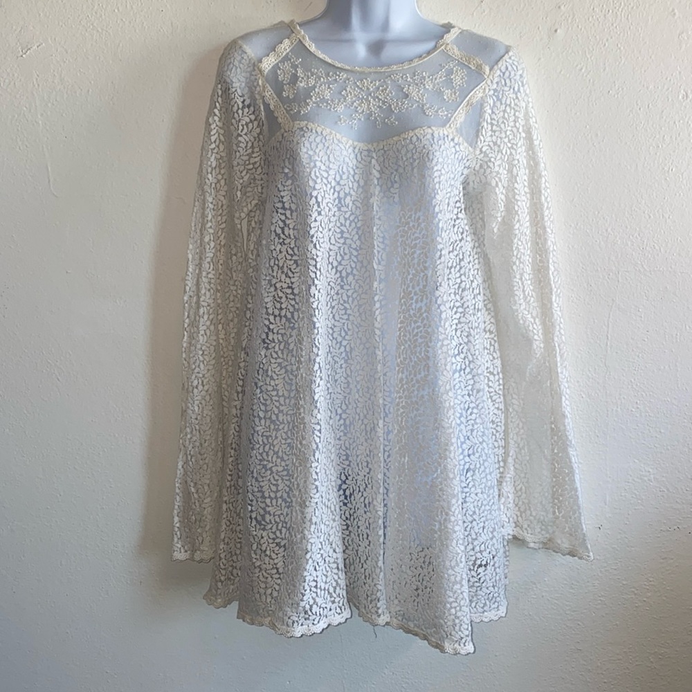 Free People Lace and beaded Tunic, Flowy Bottom With Bell Sleeves.